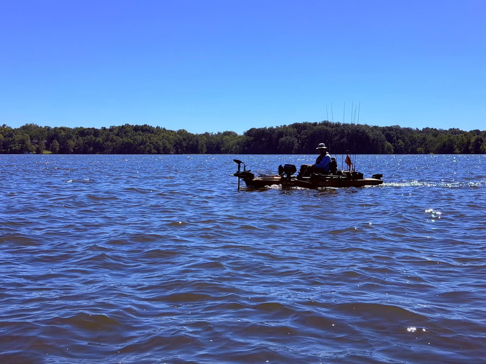 Kayak angler on open water at Rocky Fork Lake